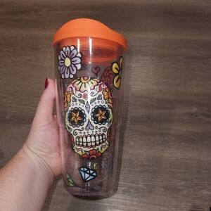 Colorful Skull Tumbler with Orange Lid Tervis 24 Oz